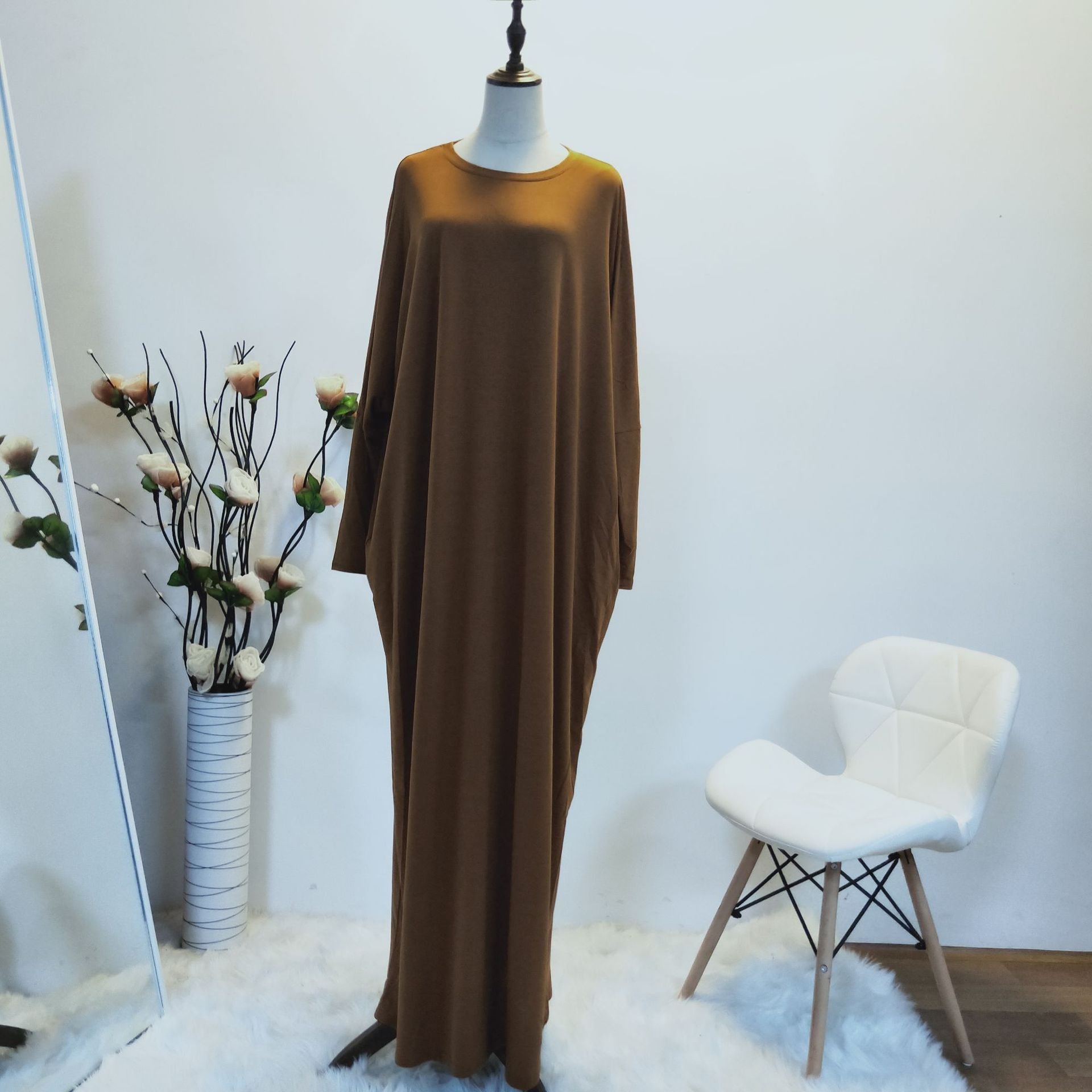 Modest Batwing Muslim Women Dress Women Dress Breathable Long Sleeve Parying Dubai Robe closed abaya
