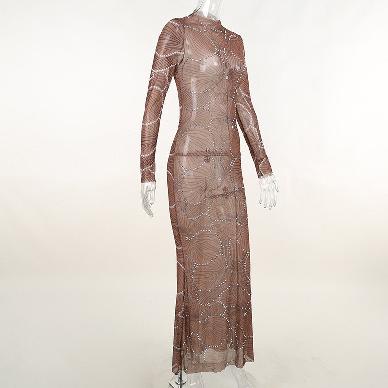 wholesale crystal beaded mesh dress club evening dress casual dresses sexy womans clothing 2023 spring summer new arrival