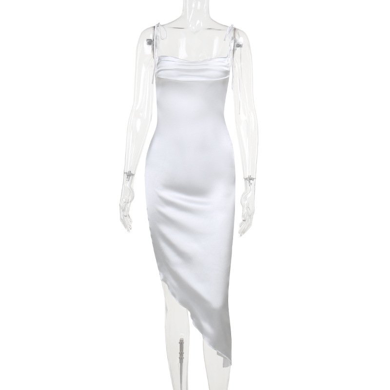 Silk Satin Elegant Sleeveless Straps Dresses Women Sexy Stacked Irregular Summer Party Dresses for Women