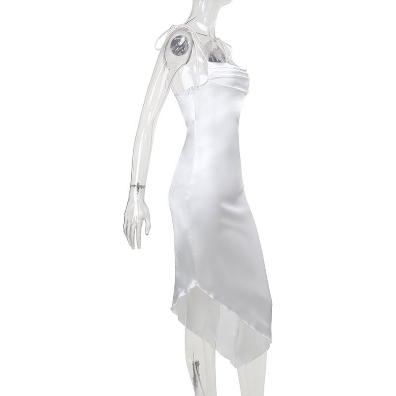 Silk Satin Elegant Sleeveless Straps Dresses Women Sexy Stacked Irregular Summer Party Dresses for Women