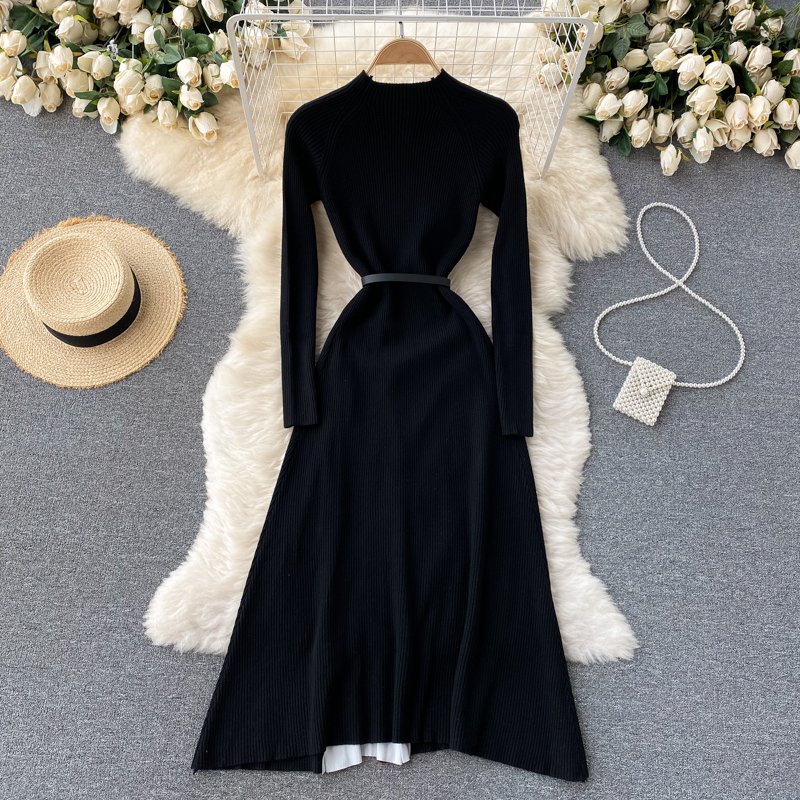 Customized high quality wholesale knitted women's stitching dress Summer 2022 new elegant mid-length casual pleated dress