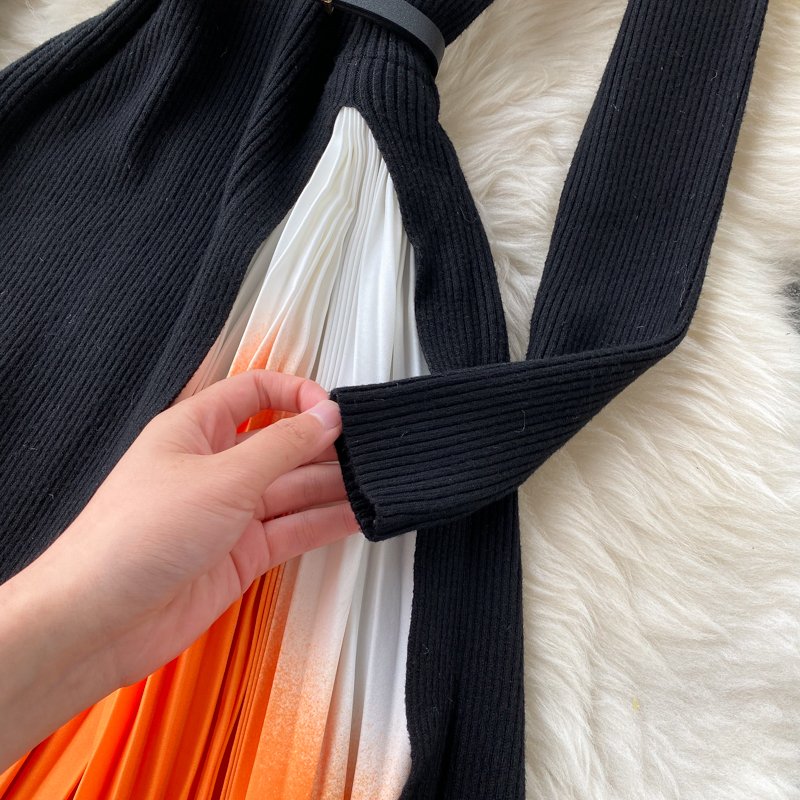 Customized high quality wholesale knitted women's stitching dress Summer 2022 new elegant mid-length casual pleated dress