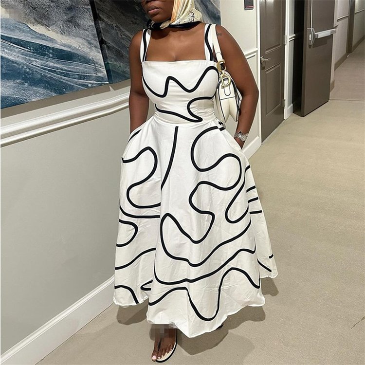 Casual dress womens clothing v-neck printed slit pleated womens dresses