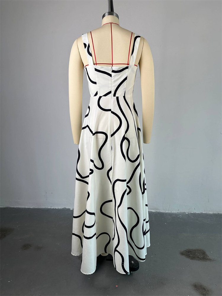 Casual dress womens clothing v-neck printed slit pleated womens dresses