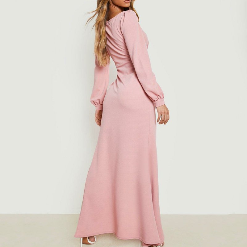 high quality fashion puff sleeve v neck collect waist side split maxi elegant party dress