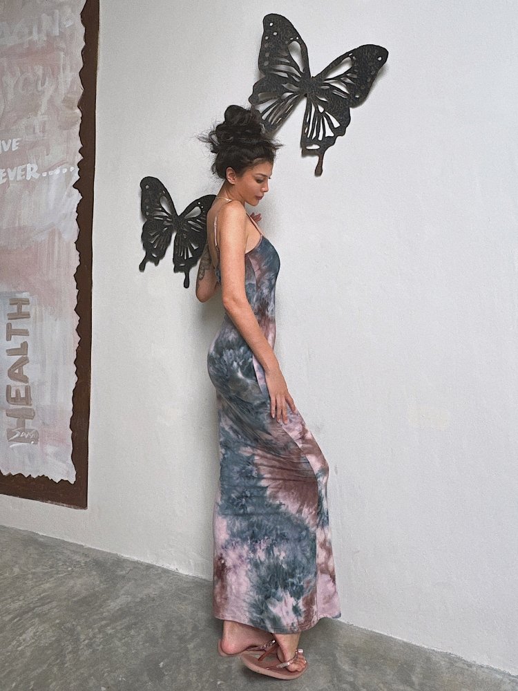 Sleecveless Cut Out Print Maxi casual Dresses Women's Cut Out Back Sleeveless Print Party drees Bodycon Maxi Dress