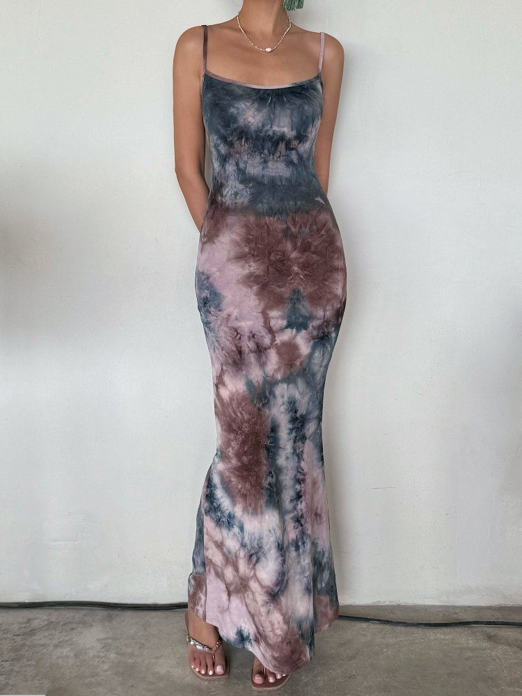 Sleecveless Cut Out Print Maxi casual Dresses Women's Cut Out Back Sleeveless Print Party drees Bodycon Maxi Dress