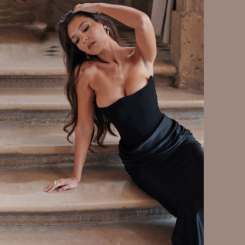 Enyami New Women Party Ballgown Fashion Sexy Waist Corset Design Dropped Sleek Satin Slim Fit Sleeveless Maxi Evening Dress