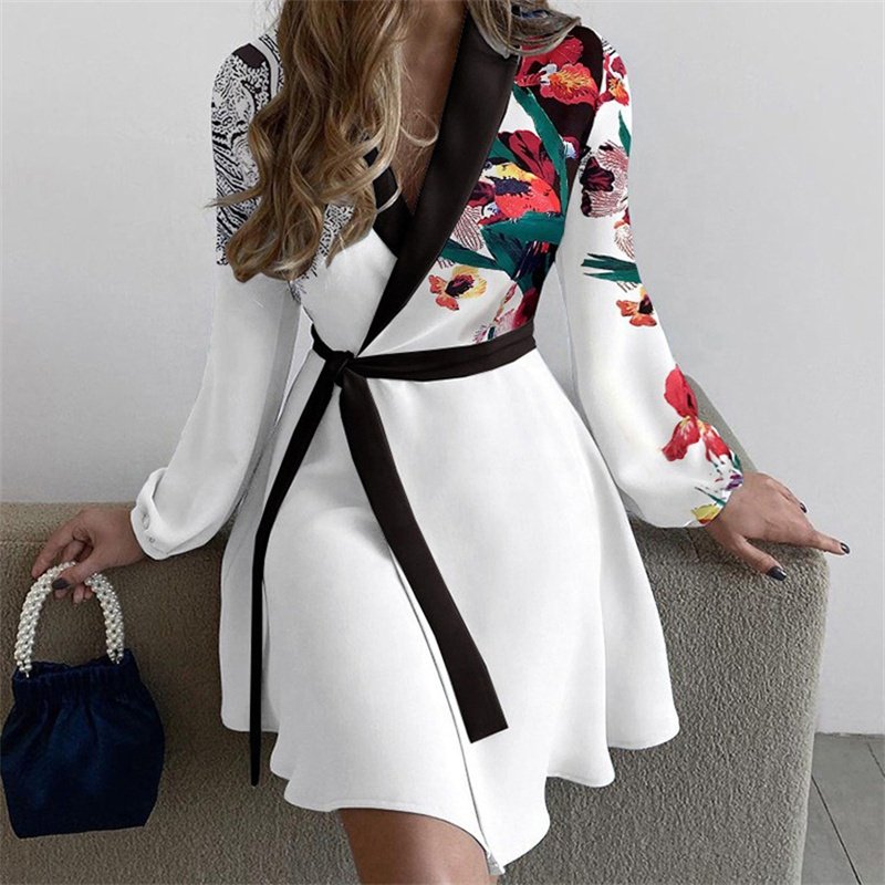 Wholesale 2022 New Design Women Casual Wrap Dress Formal Elegant Long Party Sleeve V Neck Floral Midi Dresses