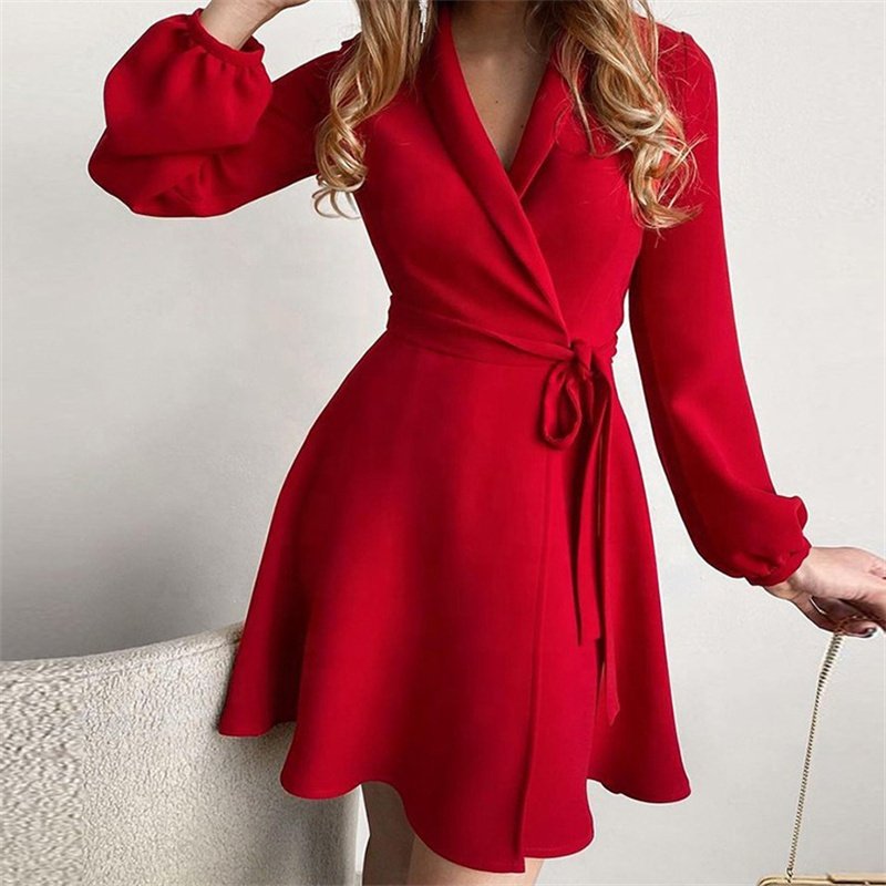 Wholesale 2022 New Design Women Casual Wrap Dress Formal Elegant Long Party Sleeve V Neck Floral Midi Dresses