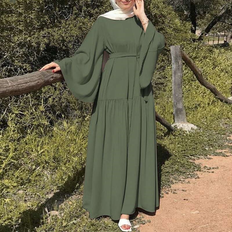 Kaftan Abaya Dress Womens Solid Color Muslim Islamic Casual Dress Sleeve Arab Women's Casual Dress Womens Long Casual