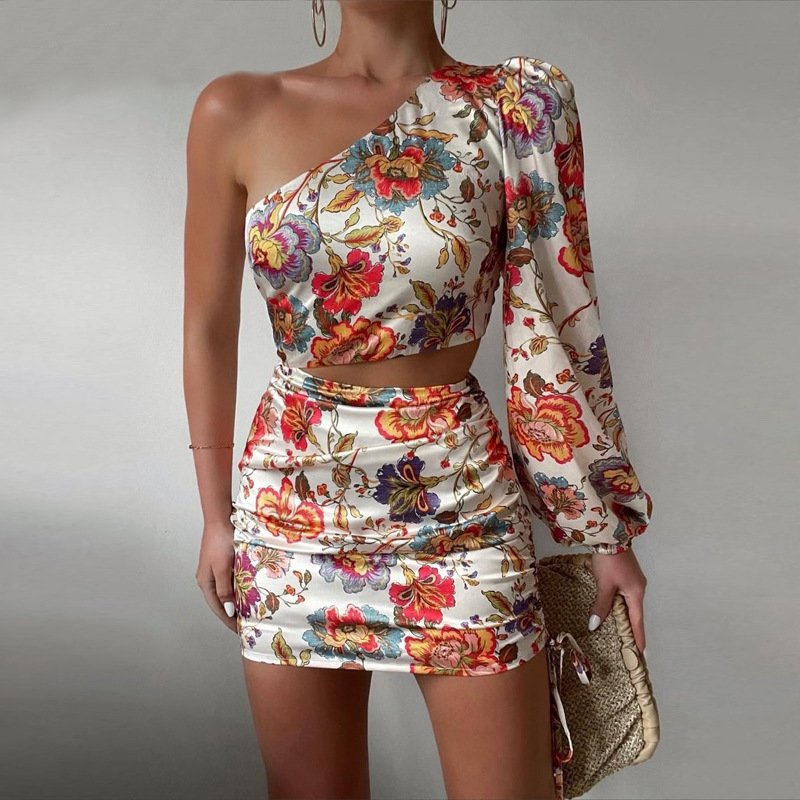 Custom 2023 Irregular New Long-sleeved Satin Hollow Print Summer Dress Factory Customize Midi Casual Dresses