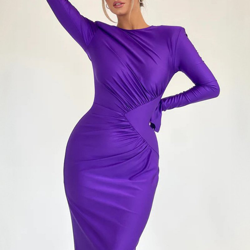ladies clothing women lady temperament elegant sexy casual dresses statement pleated slim fit long sleeve women's maxi dress