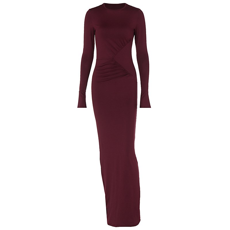 ladies clothing women lady temperament elegant sexy casual dresses statement pleated slim fit long sleeve women's maxi dress