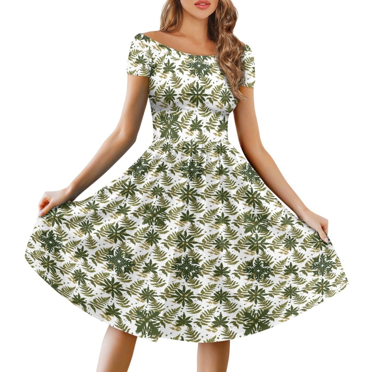 Dropshipping Clothing Women Custom Aloha Quilt Elegant Loose Plus Size Women's Off Shoulder Short Sleeve Dress Print On Demand