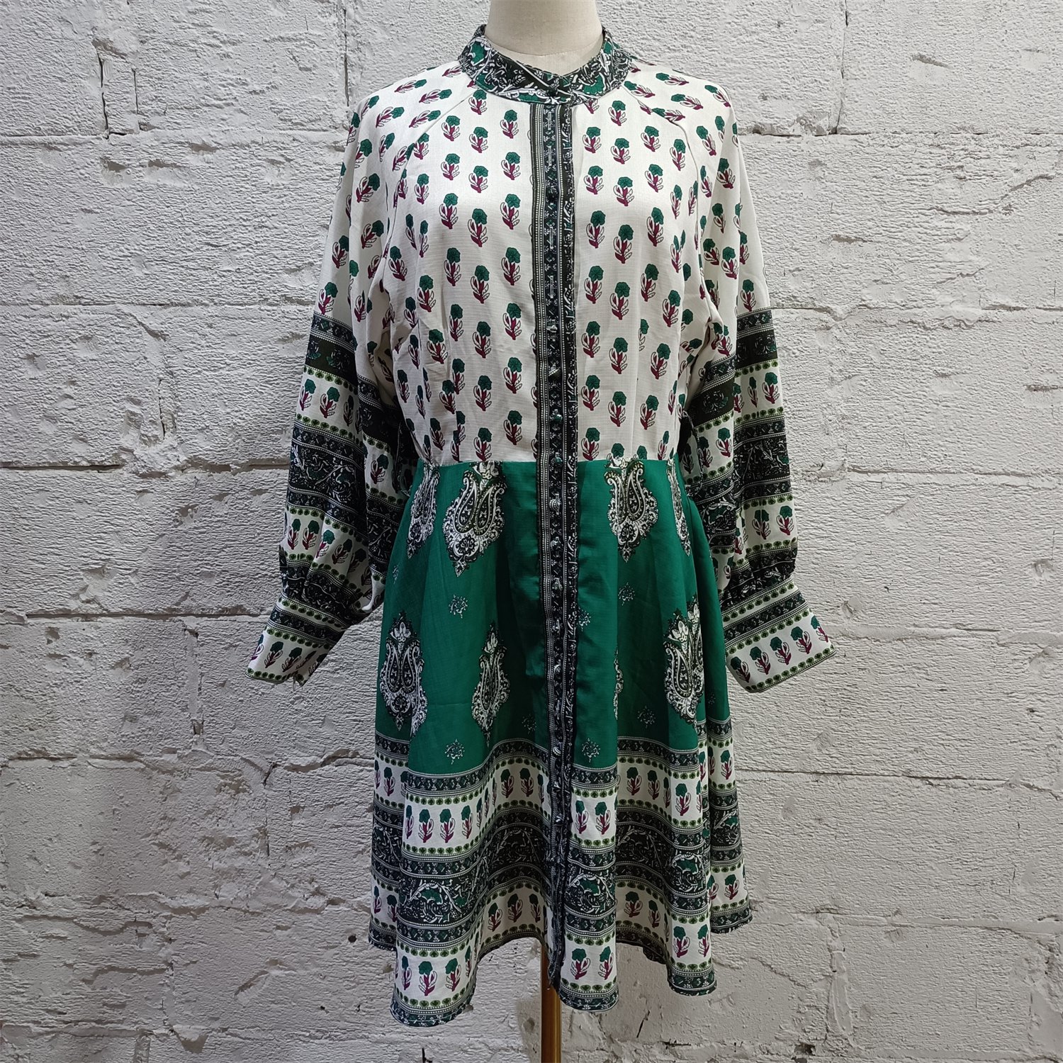 2023 Spring Casual Bohemian Floral Print Dress Women Long Sleeve Knitted 100% Linen Dress with Belt