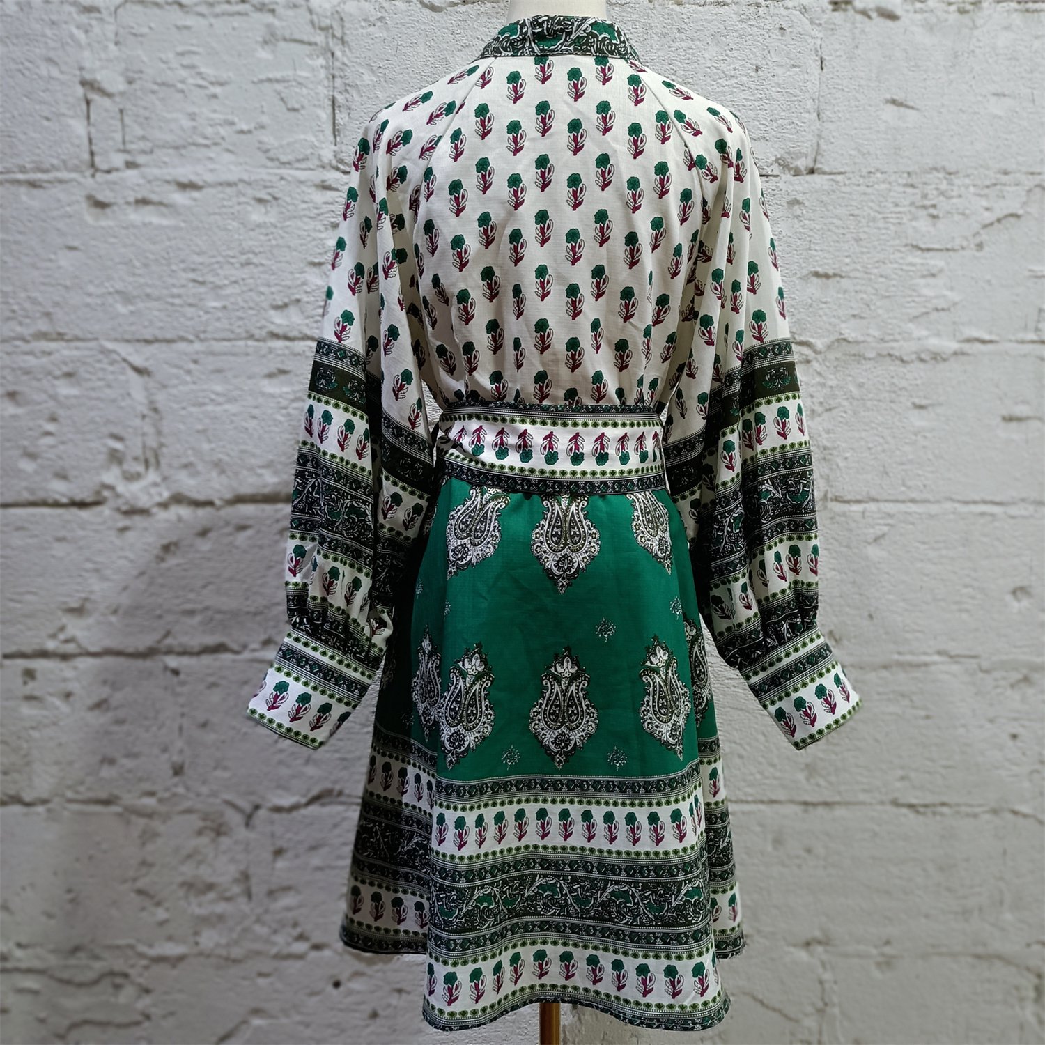 2023 Spring Casual Bohemian Floral Print Dress Women Long Sleeve Knitted 100% Linen Dress with Belt
