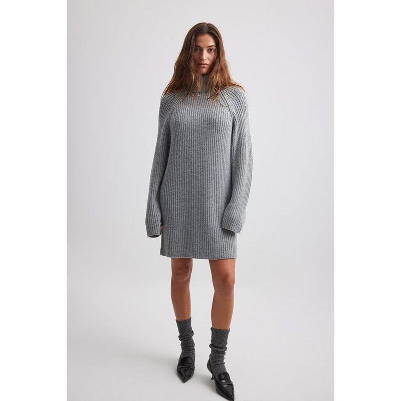 French Lazy Knitted Dress Autumn Women's 2023 New High Neck Sweater Dress
