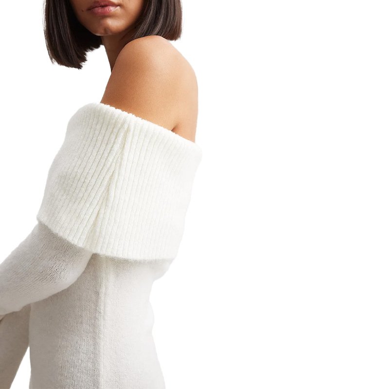 New Arrivals Wholesale Custom Fashion Off-the-shoulder Knitted Overfold Midi Dress
