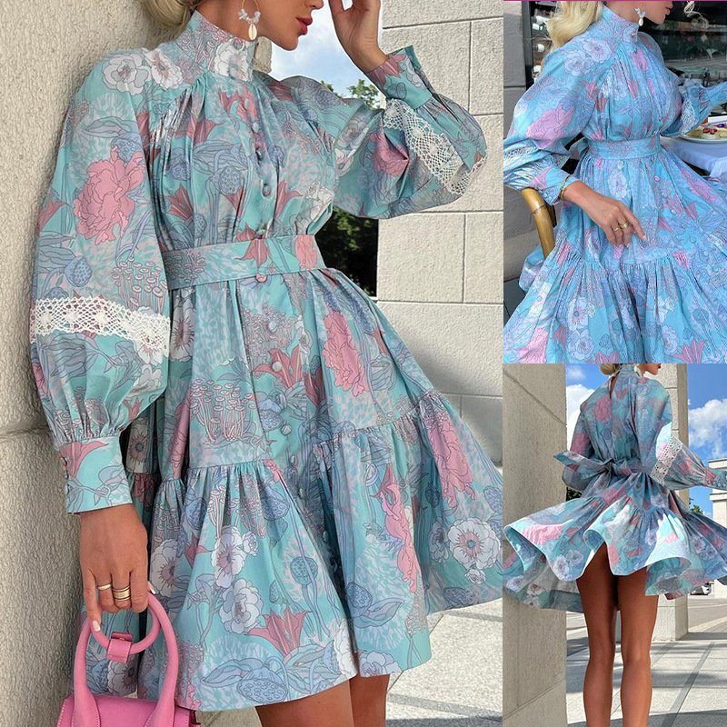Custom Woman Streetwear Long Sleeve Print Dresses Ladies Loose Casual Dresses Women's Printed Casual Dresses