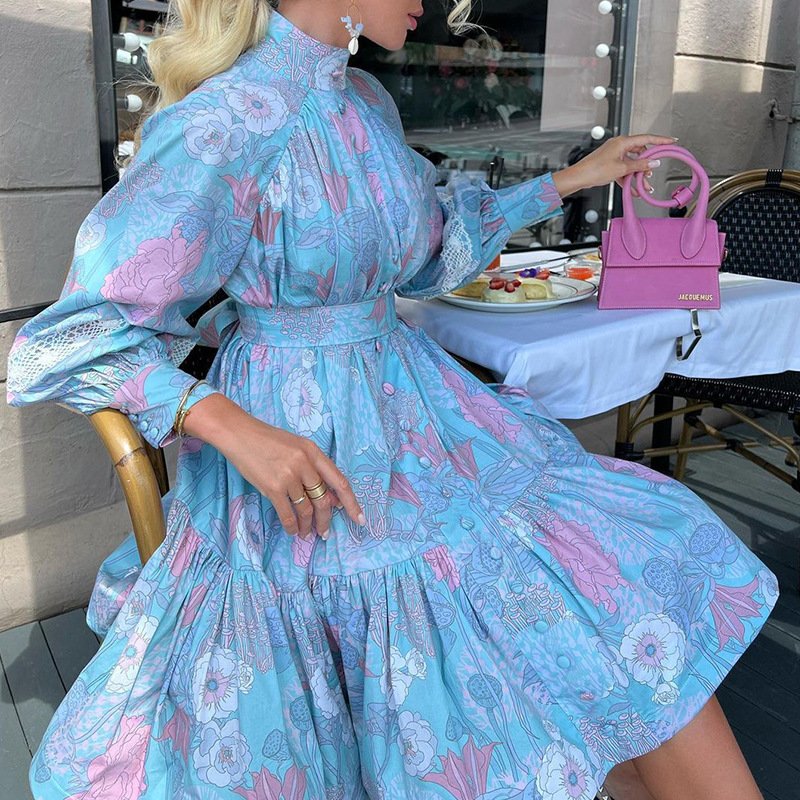 Custom Woman Streetwear Long Sleeve Print Dresses Ladies Loose Casual Dresses Women's Printed Casual Dresses