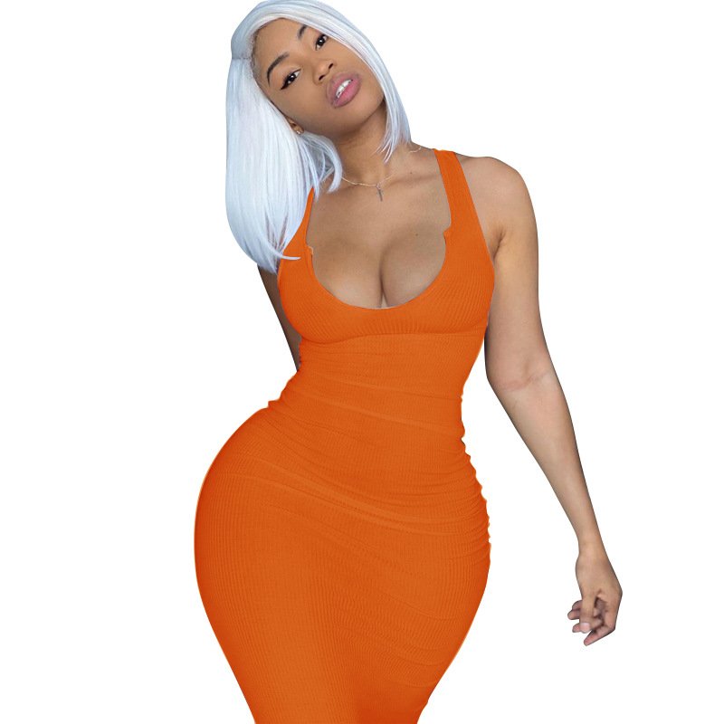 2024 Hot Sale Deep V-Neck Sleeveless Bodycon Maxi Elegant Women Summer Solid Color Party Long Casual Dress