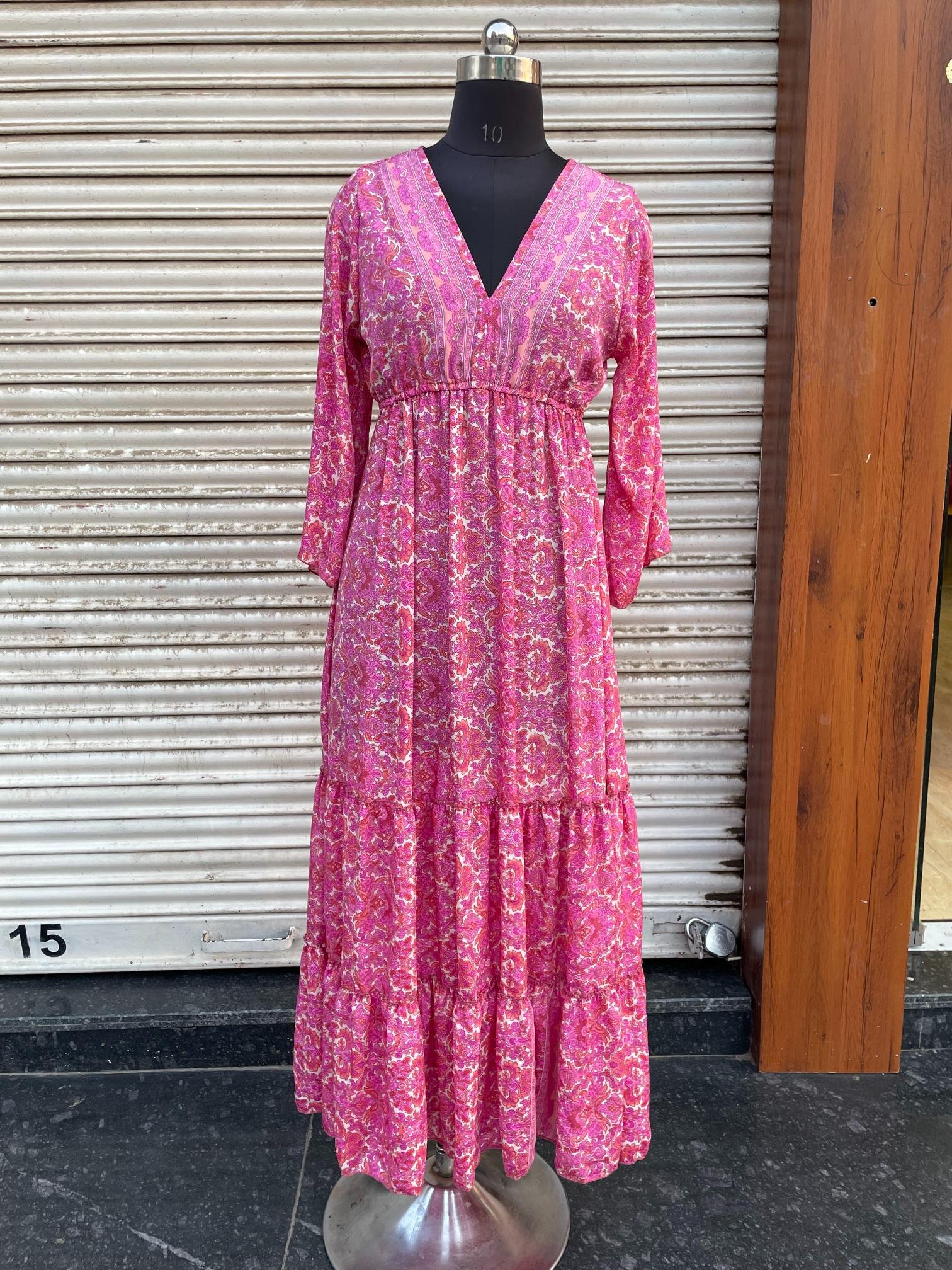Latest design Casual dresses Beachwear Full Sleeves 100% Silk Fabric Night Wear Dressing Gown Casual polysilk dress