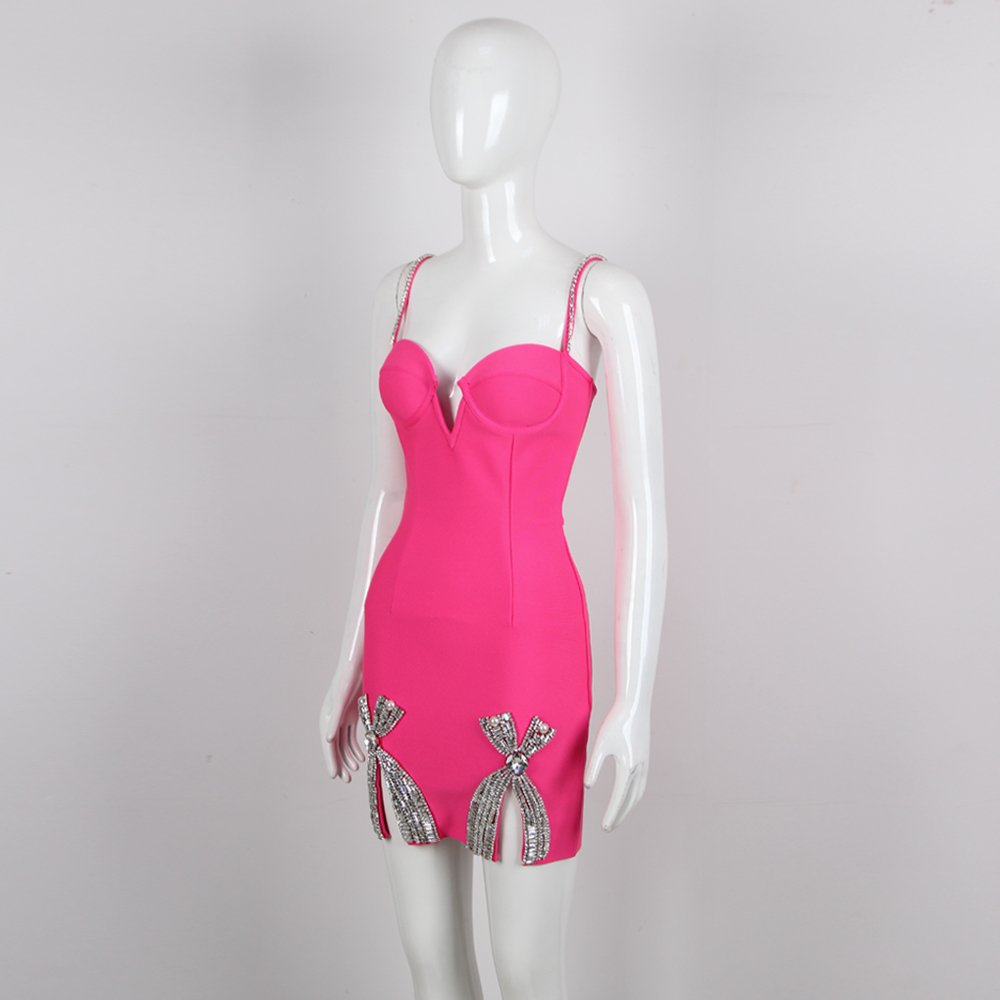 Custom Sexy Dresses Women Night Club Ladies Elegant Bow Rhinestone Dresses Women Short