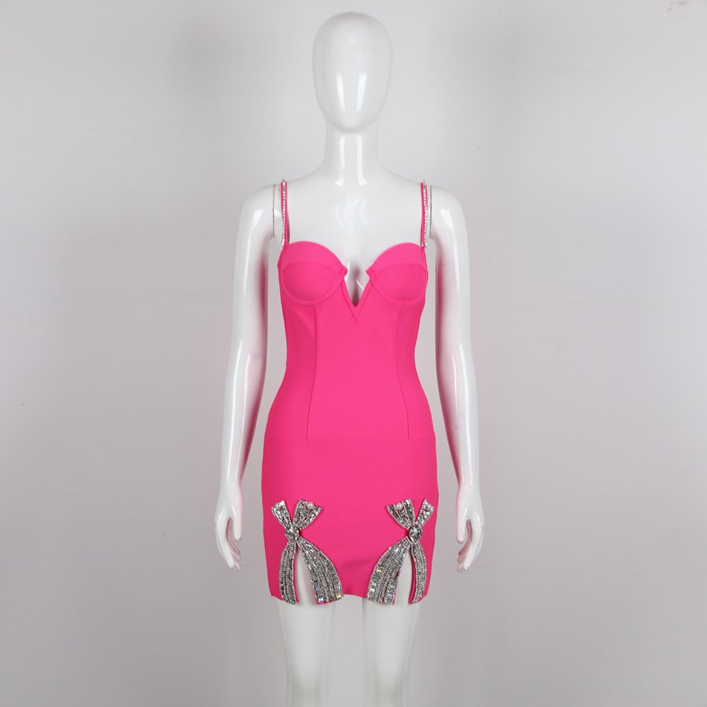 Custom Sexy Dresses Women Night Club Ladies Elegant Bow Rhinestone Dresses Women Short
