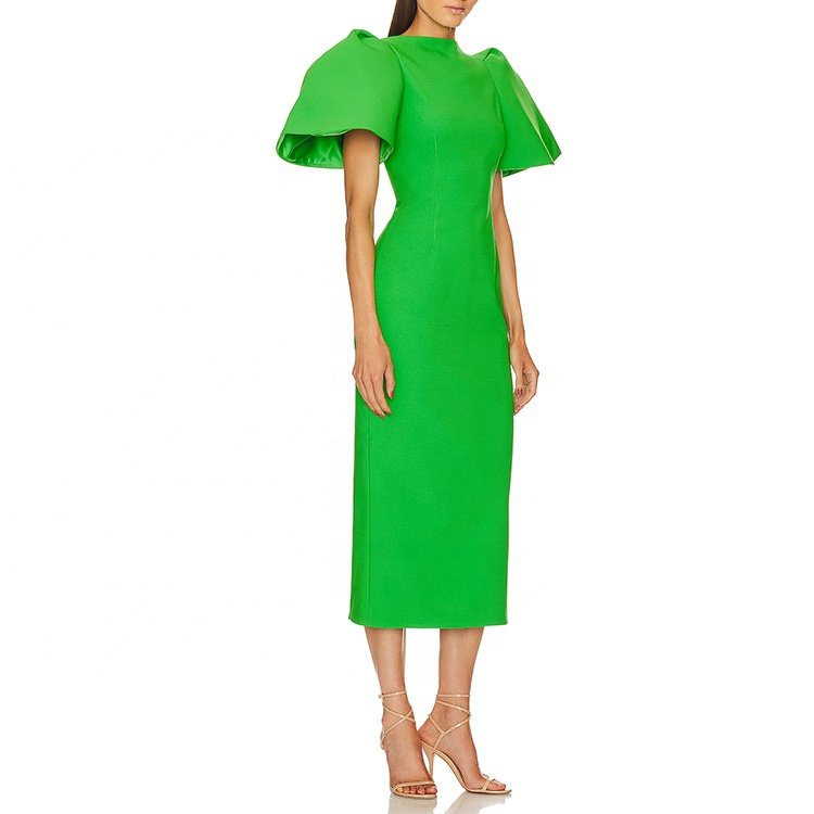 Manufacturer customized summer new women's slim fitting dress solid color round neck Loose sleeve design bodycon dress