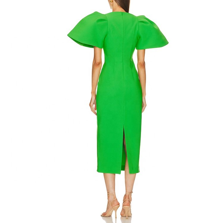 Manufacturer customized summer new women's slim fitting dress solid color round neck Loose sleeve design bodycon dress