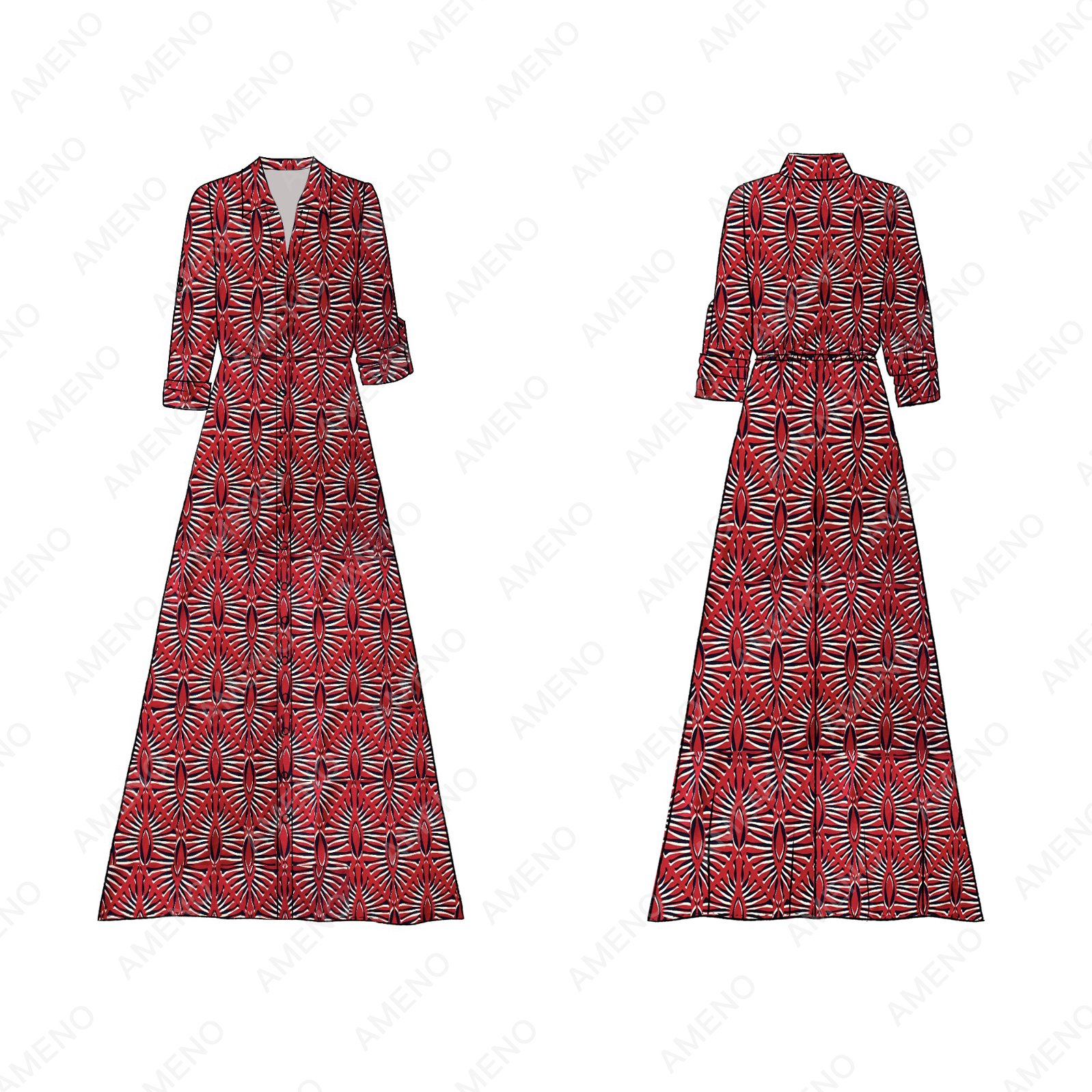 Custom Long Sleeved Casual Maxi Shirt Dress Elegant Daily Vacation Print Loose Breathable Dress For Women With Belt