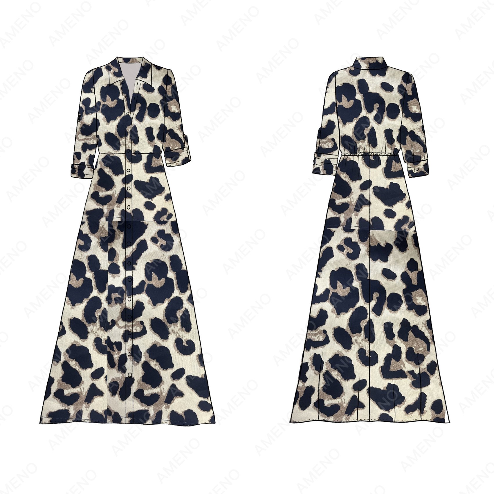 Custom Long Sleeved Casual Maxi Shirt Dress Elegant Daily Vacation Print Loose Breathable Dress For Women With Belt