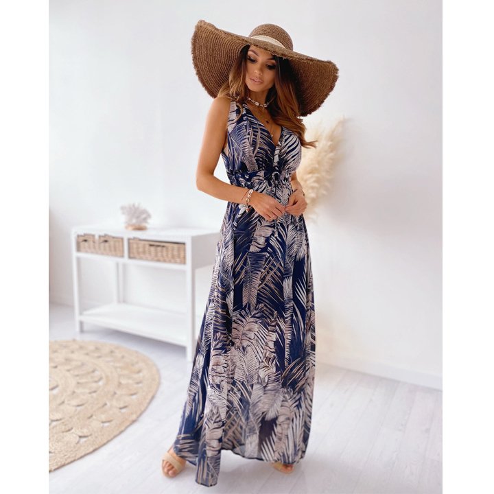 Womens Clothing Design Ladies Beach Dresses Women Long Sleeveless V-Neck Floral Print Casual Dress