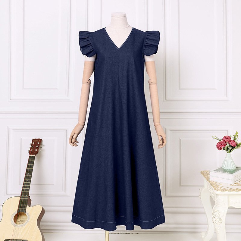 Hot Sale Women Casual Loose Dress Denim Fashion Summer Dresses Sleeveless V Neck Maxi Jeans Dress
