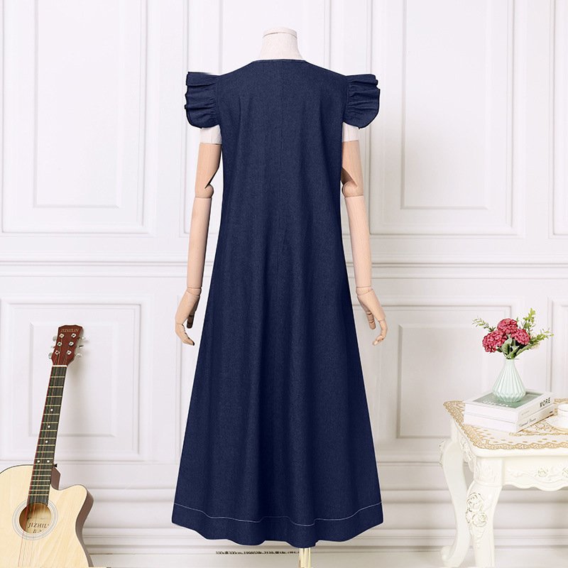Hot Sale Women Casual Loose Dress Denim Fashion Summer Dresses Sleeveless V Neck Maxi Jeans Dress