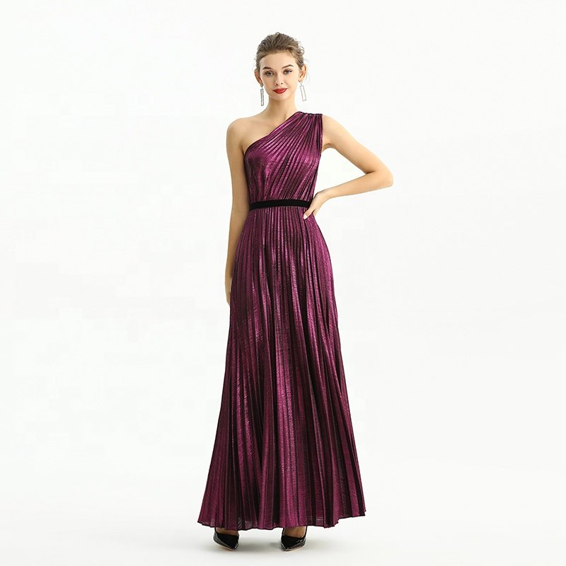 ND203 customize odm oem Fashion Elegant one shoulder pleated maxi long prom gown evening Casual Dress factory