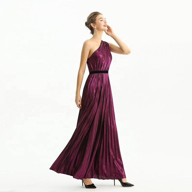 ND203 customize odm oem Fashion Elegant one shoulder pleated maxi long prom gown evening Casual Dress factory