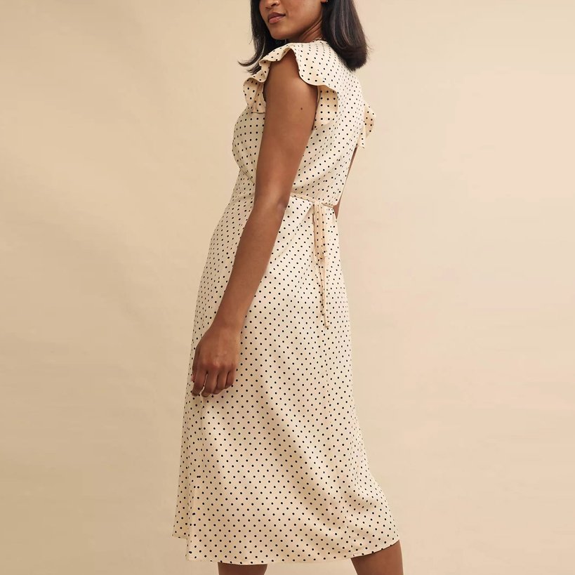 Casual Dresses Factory Wholesale Spot Print Midi Dress Ruffle Cap Sleeves V Neck Dresses for Women