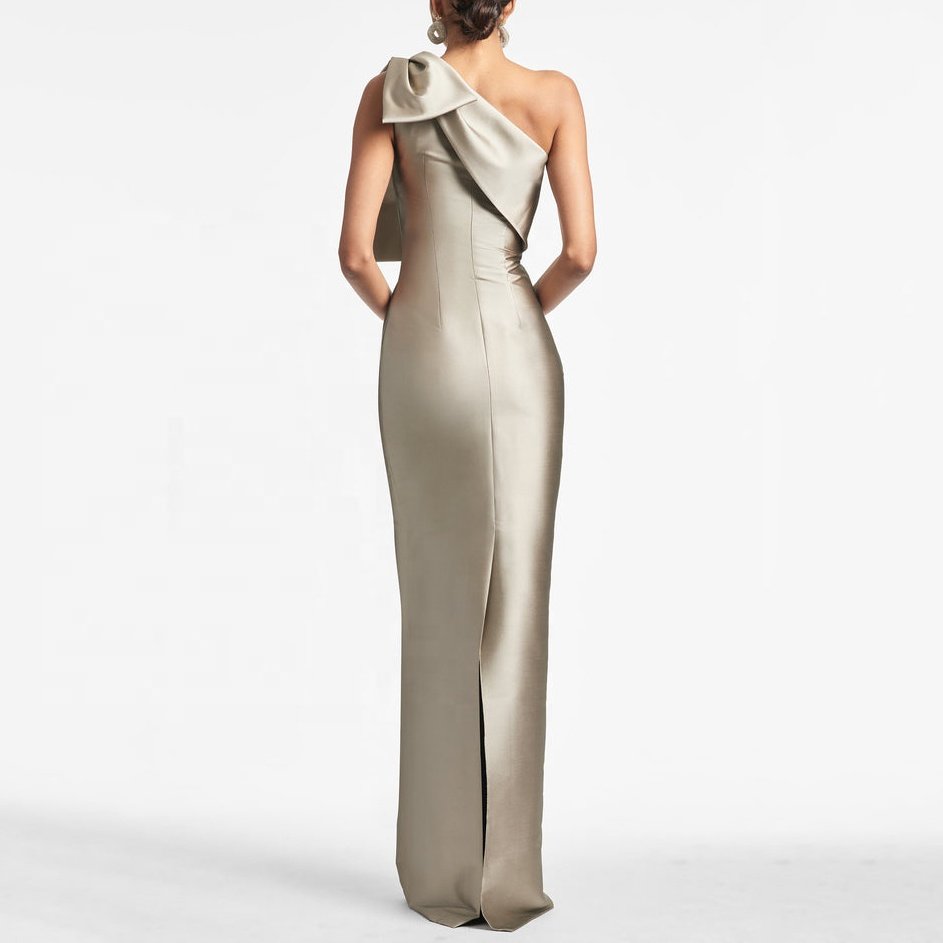 Custom Women's Luxury Evening Dress Gold One Shoulder Bow Bodycon Sexy Cocktail Vestidos Ball Gown for Ladies