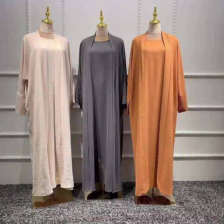 Design Turkey Dubai Solid Color Three Piece Set Abaya Women Kaftan Casual Muslims Dress Long Sleeve Open Abaya No reviews yet