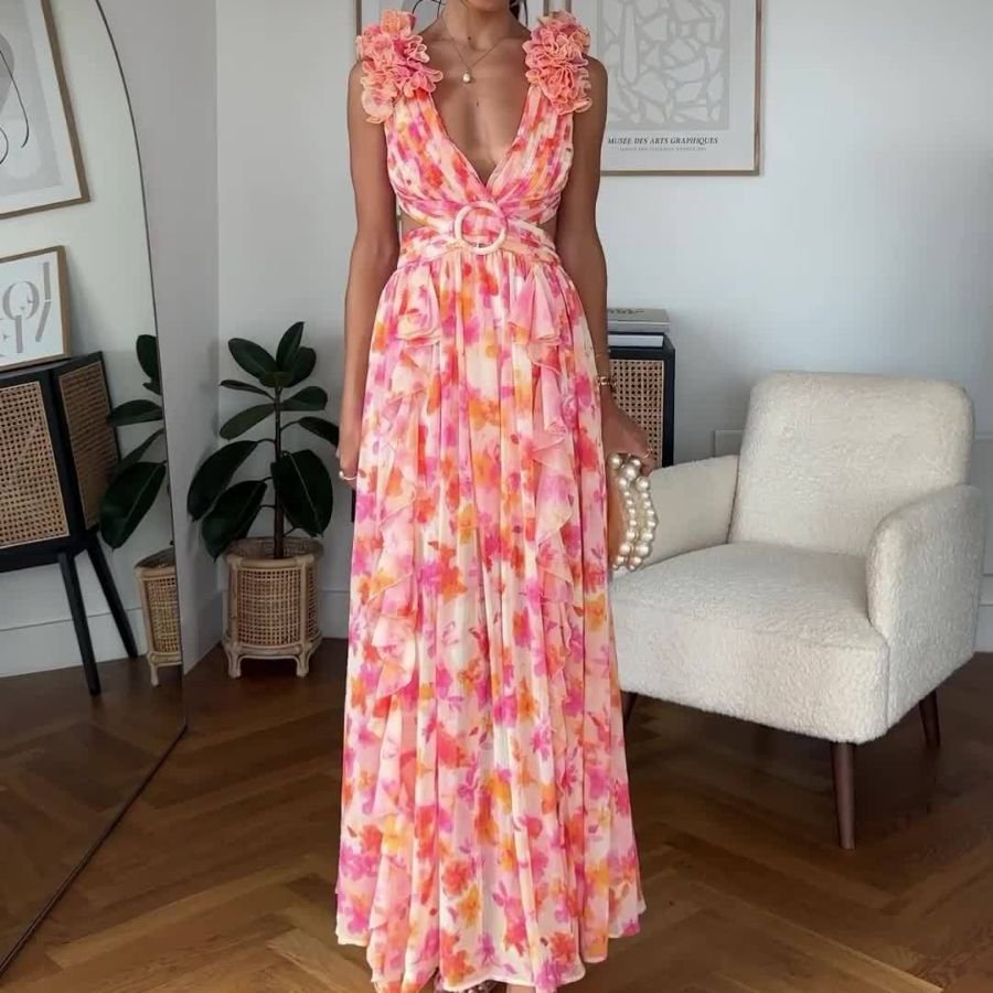 Hot Sell 2024 Fashion Summer Dress Backless Sexy Woman Dress V Neck Elegant Casual Dresses