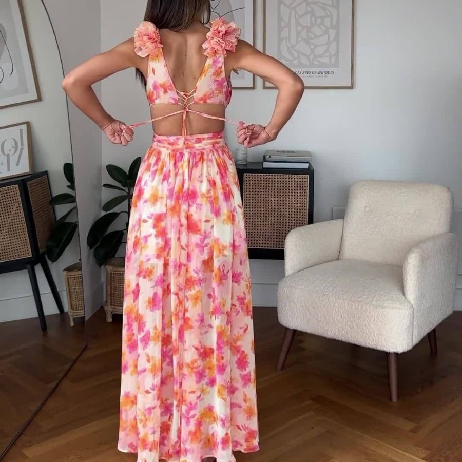 Hot Sell 2024 Fashion Summer Dress Backless Sexy Woman Dress V Neck Elegant Casual Dresses