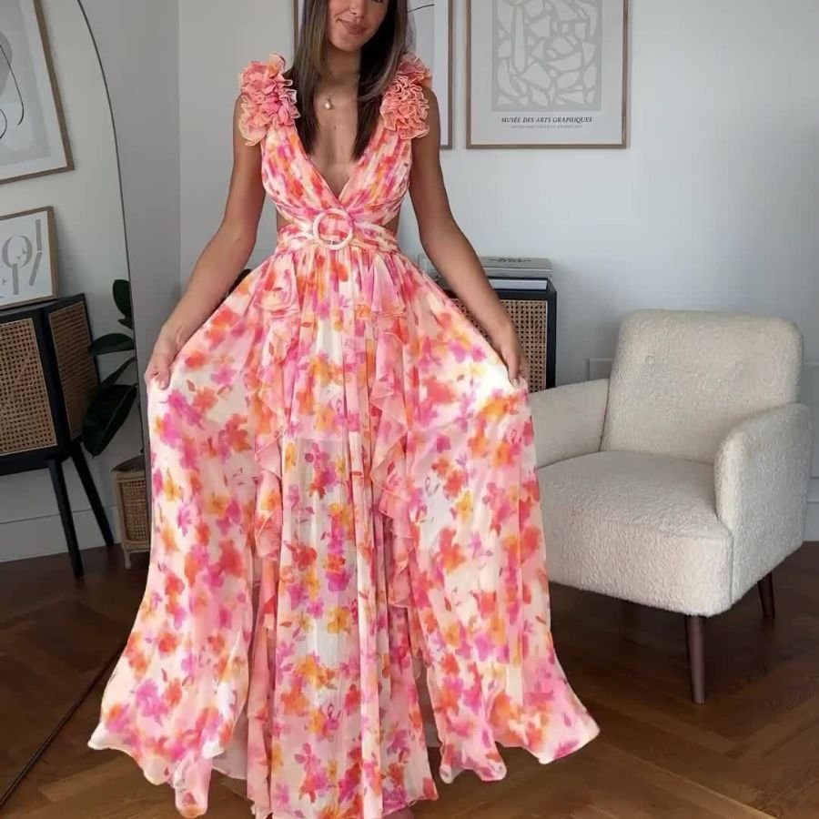 Hot Sell 2024 Fashion Summer Dress Backless Sexy Woman Dress V Neck Elegant Casual Dresses