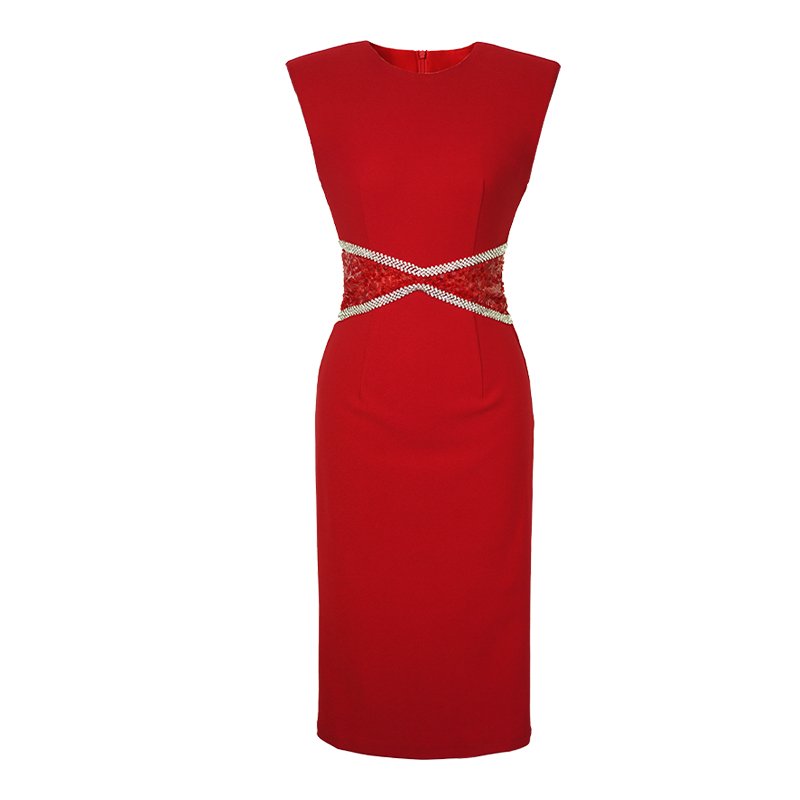 ZYHT 50103 Stylish Woven Summer Dress Sleeveless Crew Neck Simple Women Natural Waistline Washable Party Dress