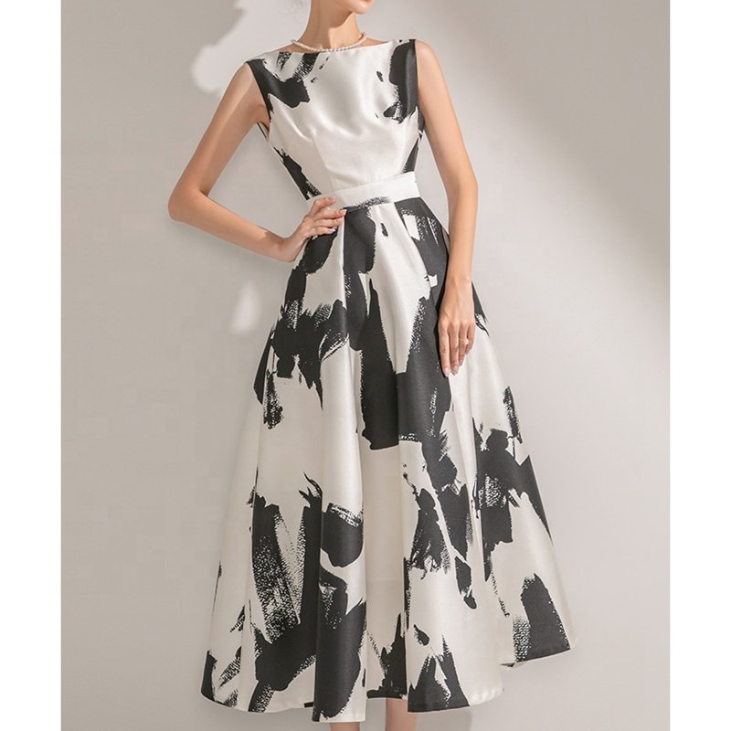 Elegant Women's American Casual Dress Summer New Tank Top Elegant Retro Sleeveless Large Swing Dress