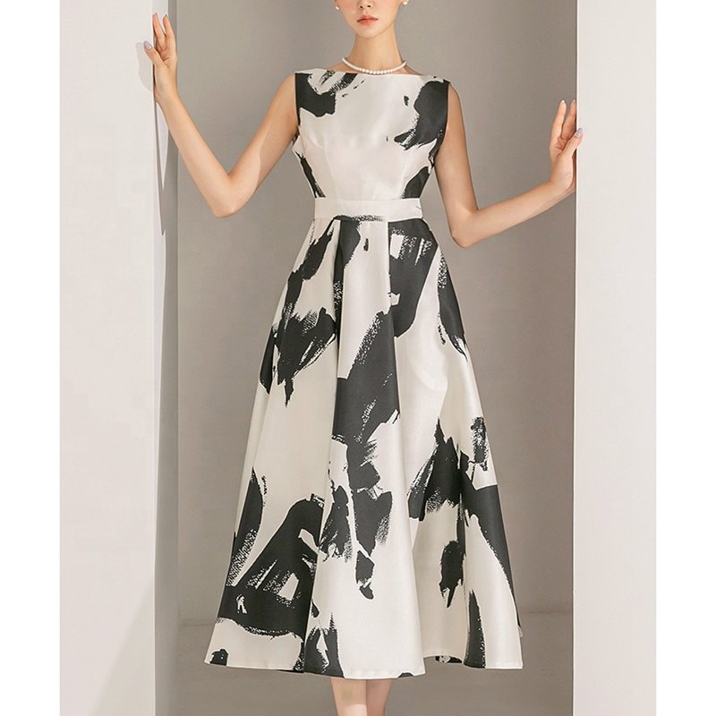 Elegant Women's American Casual Dress Summer New Tank Top Elegant Retro Sleeveless Large Swing Dress