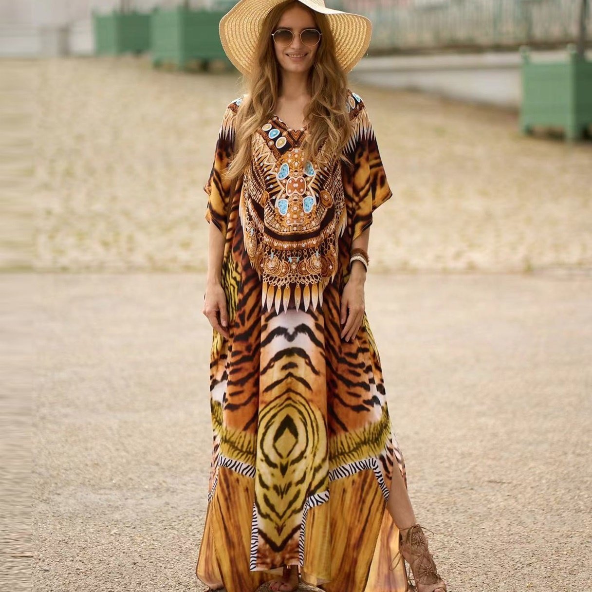 New Style Fashion European American Loose Beach Skirt African Summer Printed Women Casual Dress