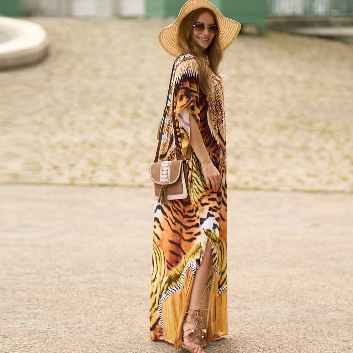 New Style Fashion European American Loose Beach Skirt African Summer Printed Women Casual Dress