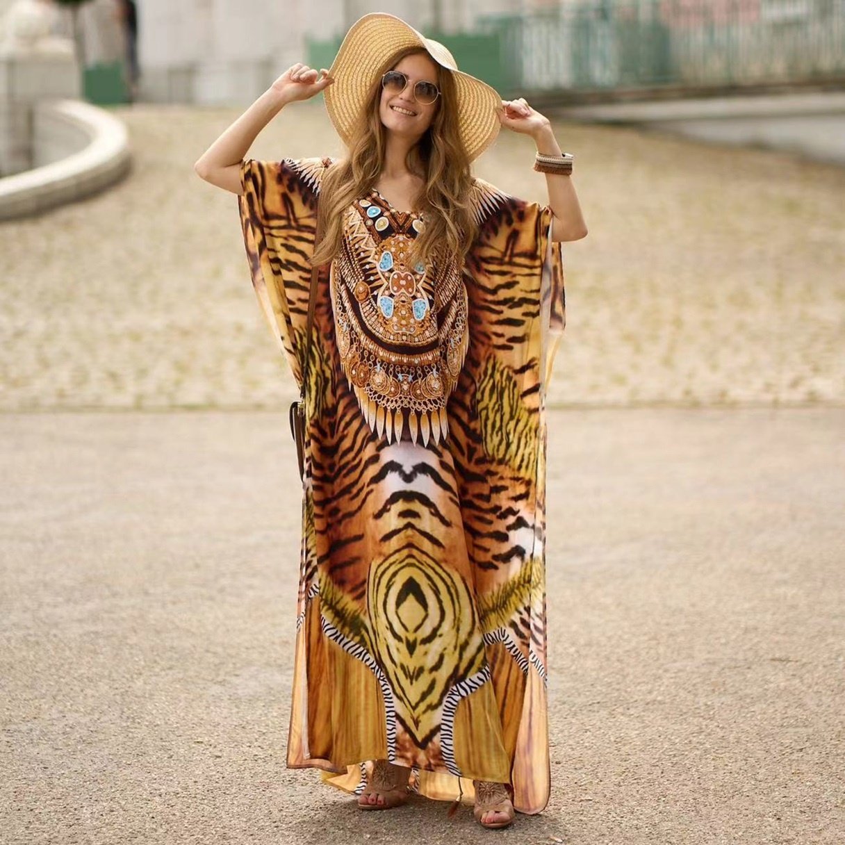 New Style Fashion European American Loose Beach Skirt African Summer Printed Women Casual Dress